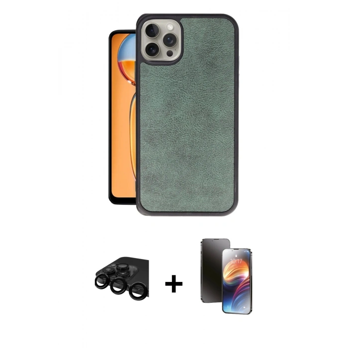 MARSİLYAN™- iPhone 15 Pro Kılıf Kıvılcım Işık Serisi - Siyah 3D Antistatik Mat Seramik Nano Ekran Koruyucu + Raze Metal Kamera Lens - SH