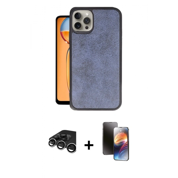MARSİLYAN™- iPhone 15 Pro Kılıf Kıvılcım Işık Serisi - Siyah 3D Antistatik Mat Seramik Nano Ekran Koruyucu + Raze Metal Kamera Lens - GS