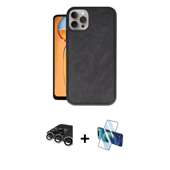MARSİLYAN™- iPhone 15 Pro Kılıf Kıvılcım Işık Serisi - Siyah 3D Antistatik Seramik Nano Ekran Koruyucu + Raze Metal Kamera Lens - GS