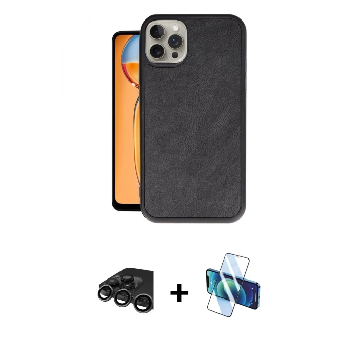 MARSİLYAN™- iPhone 15 Pro Kılıf Kıvılcım Işık Serisi - Siyah 3D Antistatik Seramik Nano Ekran Koruyucu + Raze Metal Kamera Lens - TMGI
