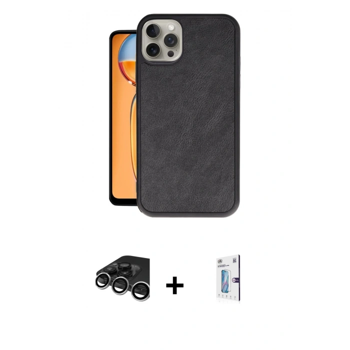MARSİLYAN™- iPhone 15 Pro Kılıf Kıvılcım Işık Serisi - Siyah Bilvis 0.18mm Plus Cam Ekran Koruyucu + Raze Metal Kamera Lens - GS