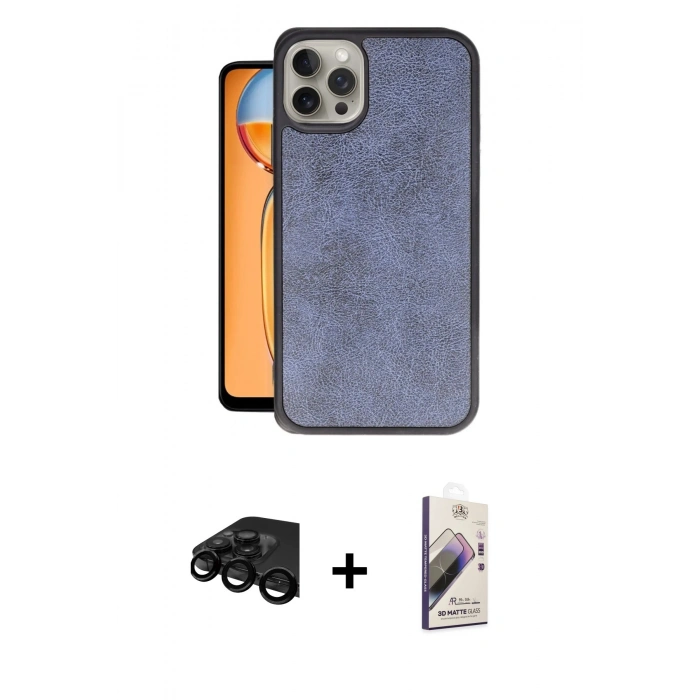 MARSİLYAN™- iPhone 15 Pro Kılıf Kıvılcım Işık Serisi - Siyah Bilvis 3D Mat Cam Ekran Koruyucu + Raze Metal Kamera Lens - SH