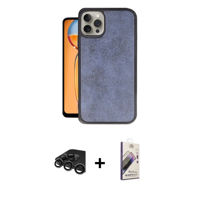 MARSİLYAN™- iPhone 15 Pro Kılıf Kıvılcım Işık Serisi - Siyah Bilvis 3D Mat Cam Ekran Koruyucu + Raze Metal Kamera Lens - TMGI