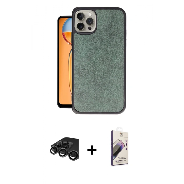 MARSİLYAN™- iPhone 15 Pro Kılıf Kıvılcım Işık Serisi - Siyah Bilvis 3D Mat Cam Ekran Koruyucu + Raze Metal Kamera Lens - TMGI