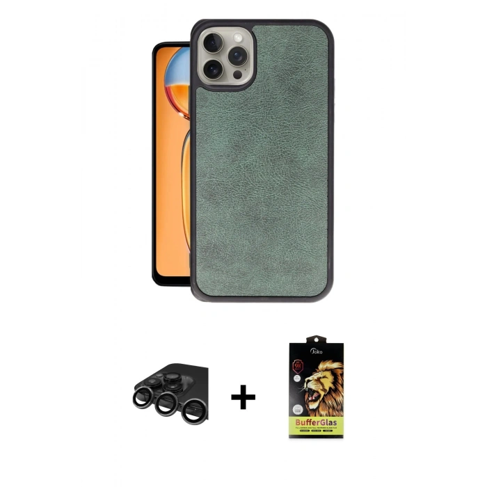 MARSİLYAN™- iPhone 15 Pro Kılıf Kıvılcım Işık Serisi - Siyah Buffer Cam Ekran Koruyucu + Raze Metal Kamera Lens - TMGI