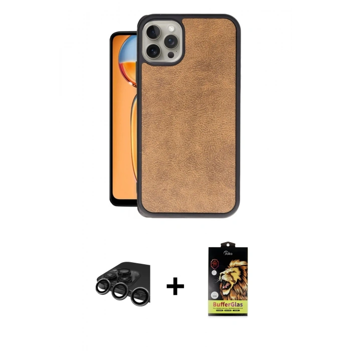 MARSİLYAN™- iPhone 15 Pro Kılıf Kıvılcım Işık Serisi - Siyah Buffer Cam Ekran Koruyucu + Titanyum Gri Raze Metal Kamera Lens