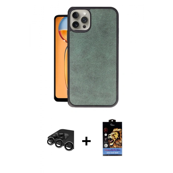 MARSİLYAN™- iPhone 15 Pro Kılıf Kıvılcım Işık Serisi - Siyah Buffer Hayalet Cam Ekran Koruyucu + Raze Metal Kamera Lens - TMGI