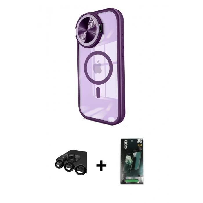 MARSİLYAN™- iPhone 15 Pro Kılıf Kıvılcım Modern Koleksiyonu - Şeffaf 360 Full Body Arka Koruyucu + Raze Metal Kamera Lens - SH
