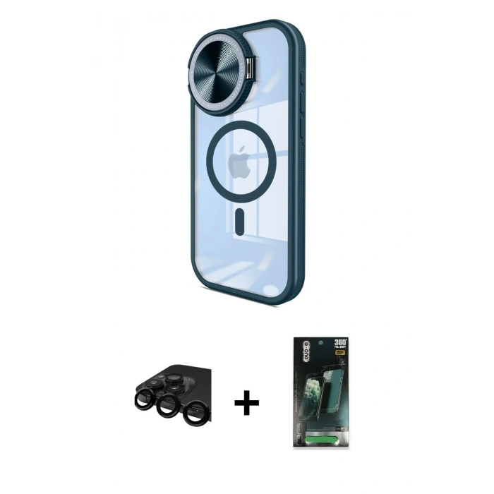 MARSİLYAN™- iPhone 15 Pro Kılıf Kıvılcım Modern Koleksiyonu - Şeffaf 360 Full Body Arka Koruyucu + Raze Metal Kamera Lens - SH