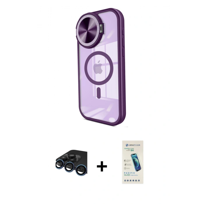 MARSİLYAN™- iPhone 15 Pro Kılıf Kıvılcım Modern Koleksiyonu - Şeffaf Pasifik Cam Ekran Koruyucu + Raze Metal Kamera Lens - LT