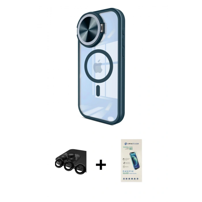 MARSİLYAN™- iPhone 15 Pro Kılıf Kıvılcım Modern Koleksiyonu - Şeffaf Pasifik Cam Ekran Koruyucu + Siyah Raze Metal Kamera Lens