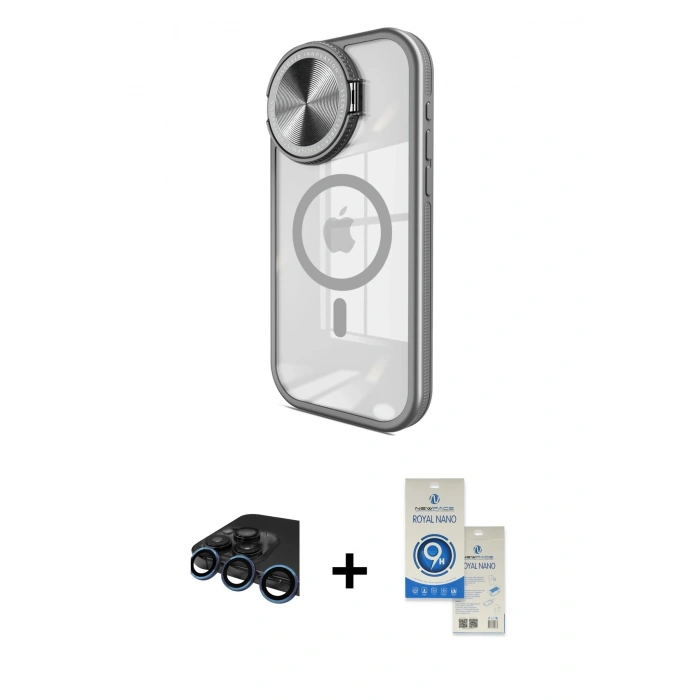 MARSİLYAN™- iPhone 15 Pro Kılıf Kıvılcım Modern Koleksiyonu - Şeffaf Royal Nano Ekran Koruyucu + Raze Metal Kamera Lens - LT
