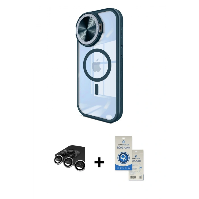 MARSİLYAN™- iPhone 15 Pro Kılıf Kıvılcım Modern Koleksiyonu - Şeffaf Royal Nano Ekran Koruyucu + Raze Metal Kamera Lens - GS