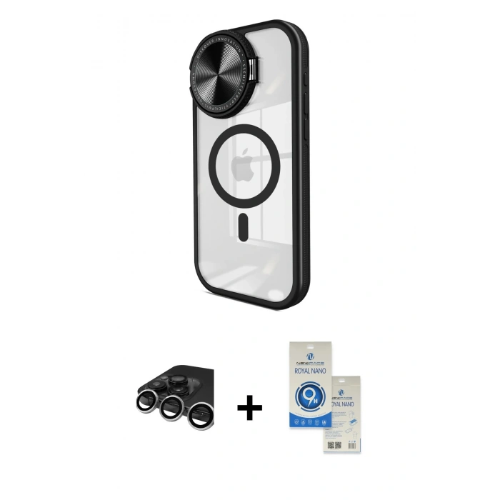 MARSİLYAN™- iPhone 15 Pro Kılıf Kıvılcım Modern Koleksiyonu - Şeffaf Royal Nano Ekran Koruyucu + Raze Metal Kamera Lens - GS