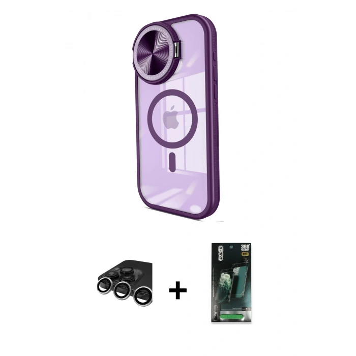 MARSİLYAN™- iPhone 15 Pro Kılıf Kıvılcım Modern Koleksiyonu - Siyah 360 Mat Full Body Arka Koruyucu + Raze Metal Kamera Lens - GS