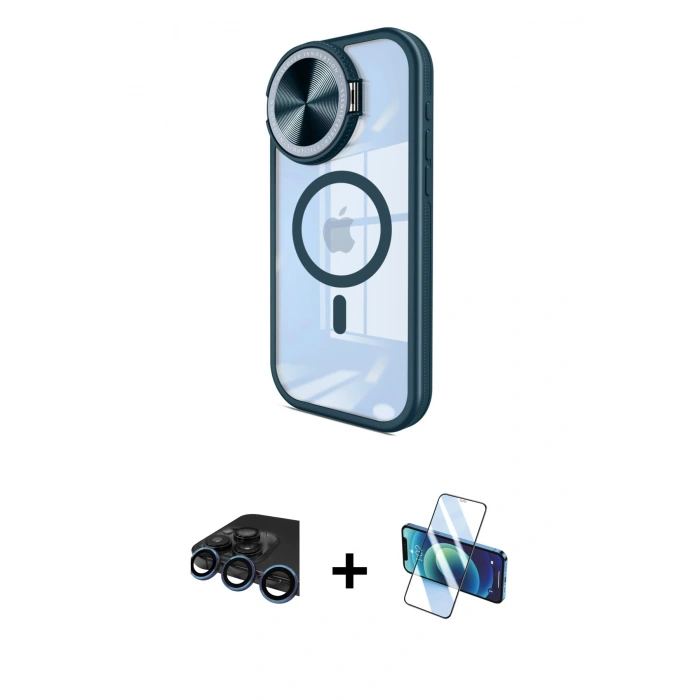 MARSİLYAN™- iPhone 15 Pro Kılıf Kıvılcım Modern Koleksiyonu - Siyah 3D Antistatik Cam Ekran Koruyucu + Raze Metal Kamera Lens - LT