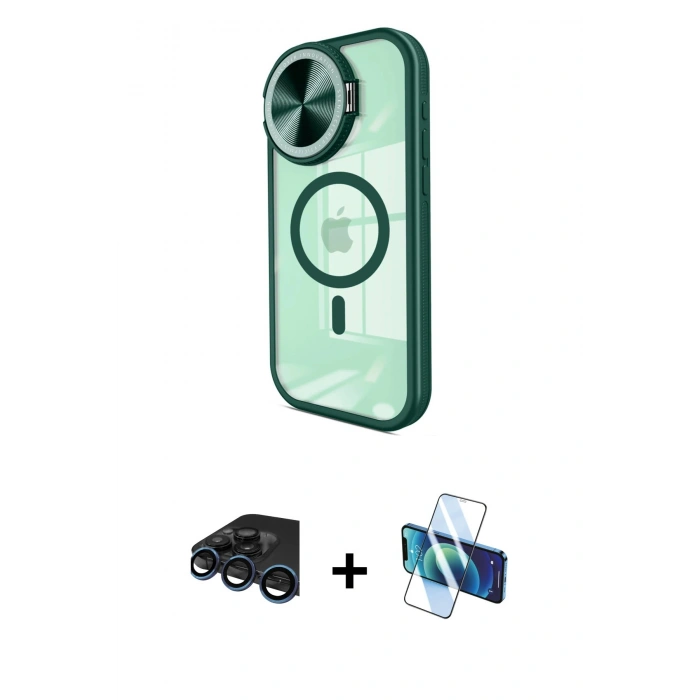 MARSİLYAN™- iPhone 15 Pro Kılıf Kıvılcım Modern Koleksiyonu - Siyah 3D Antistatik Cam Ekran Koruyucu + Raze Metal Kamera Lens - LT