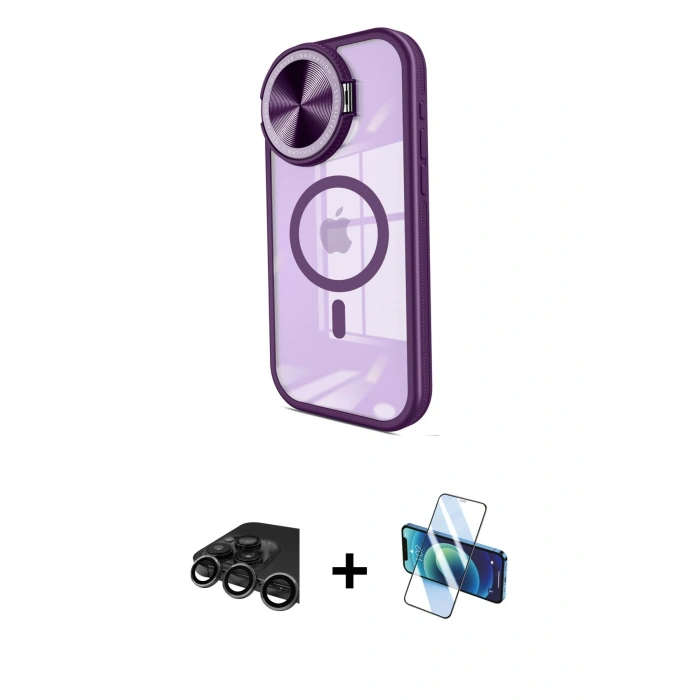 MARSİLYAN™- iPhone 15 Pro Kılıf Kıvılcım Modern Koleksiyonu - Siyah 3D Antistatik Cam Ekran Koruyucu + Raze Metal Kamera Lens - TMGI