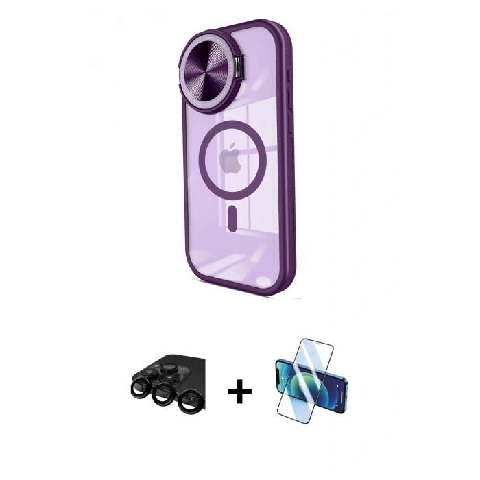 MARSİLYAN™- iPhone 15 Pro Kılıf Kıvılcım Modern Koleksiyonu - Siyah 3D Antistatik Cam Ekran Koruyucu + Raze Metal Kamera Lens - SH