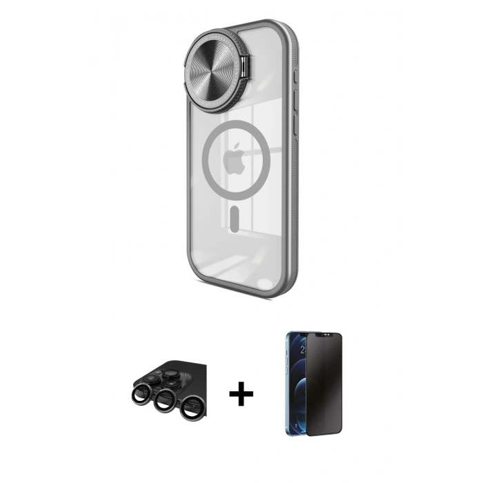 MARSİLYAN™- iPhone 15 Pro Kılıf Kıvılcım Modern Koleksiyonu - Siyah 3D Antistatik Hayalet Cam Ekran Koruyucu + Raze Metal Kamera Lens - TMGI
