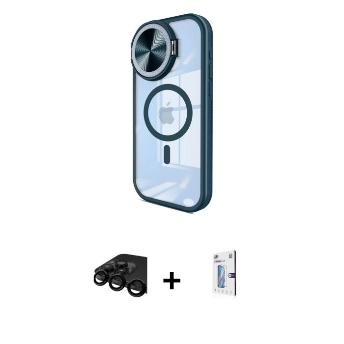 MARSİLYAN™- iPhone 15 Pro Kılıf Kıvılcım Modern Koleksiyonu - Siyah Bilvis 0.18mm Plus Cam Ekran Koruyucu + Raze Metal Kamera Lens - SH