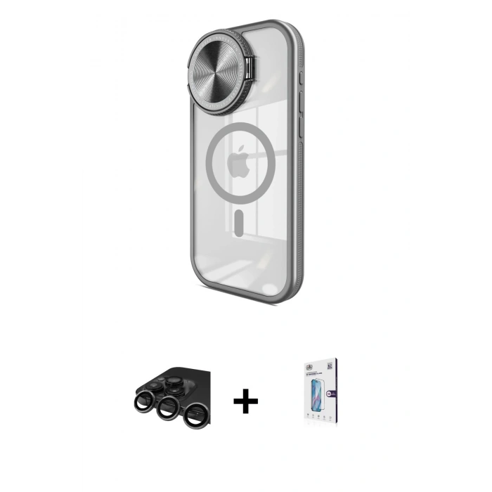 MARSİLYAN™- iPhone 15 Pro Kılıf Kıvılcım Modern Koleksiyonu - Siyah Bilvis 0.18mm Plus Cam Ekran Koruyucu + Raze Metal Kamera Lens - TMGI