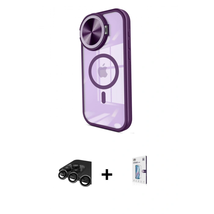 MARSİLYAN™- iPhone 15 Pro Kılıf Kıvılcım Modern Koleksiyonu - Siyah Bilvis 0.18mm Plus Cam Ekran Koruyucu + Raze Metal Kamera Lens - TMGI