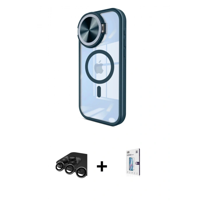 MARSİLYAN™- iPhone 15 Pro Kılıf Kıvılcım Modern Koleksiyonu - Siyah Bilvis 0.18mm Plus Cam Ekran Koruyucu + Raze Metal Kamera Lens - TMGI