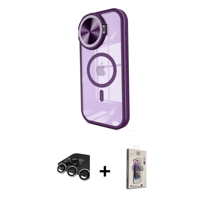 MARSİLYAN™- iPhone 15 Pro Kılıf Kıvılcım Modern Koleksiyonu - Siyah Bilvis 3D Cam Ekran Koruyucu + Raze Metal Kamera Lens - GS