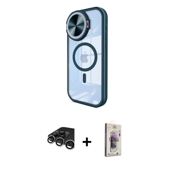 MARSİLYAN™- iPhone 15 Pro Kılıf Kıvılcım Modern Koleksiyonu - Siyah Bilvis 3D Cam Ekran Koruyucu + Raze Metal Kamera Lens - GS