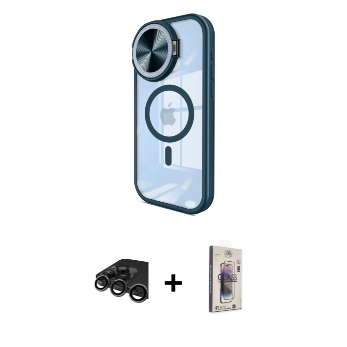 MARSİLYAN™- iPhone 15 Pro Kılıf Kıvılcım Modern Koleksiyonu - Siyah Bilvis 3D Cam Ekran Koruyucu + Raze Metal Kamera Lens - TMGI