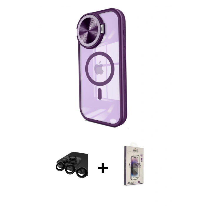 MARSİLYAN™- iPhone 15 Pro Kılıf Kıvılcım Modern Koleksiyonu - Siyah Bilvis 3D Cam Ekran Koruyucu + Raze Metal Kamera Lens - SH