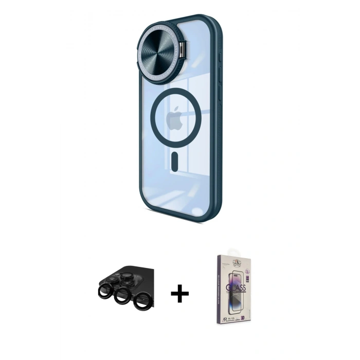 MARSİLYAN™- iPhone 15 Pro Kılıf Kıvılcım Modern Koleksiyonu - Siyah Bilvis 3D Cam Ekran Koruyucu + Raze Metal Kamera Lens - SH
