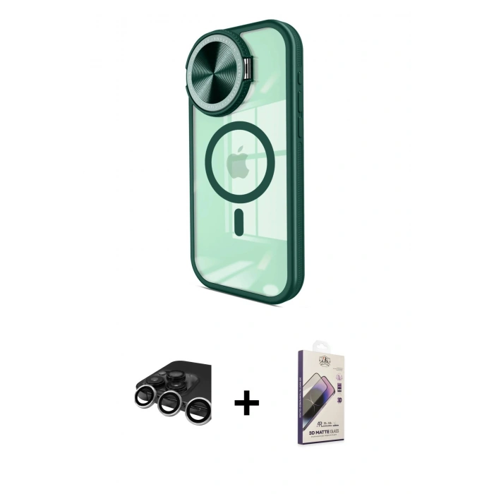 MARSİLYAN™- iPhone 15 Pro Kılıf Kıvılcım Modern Koleksiyonu - Siyah Bilvis 3D Mat Cam Ekran Koruyucu + Raze Metal Kamera Lens - GS