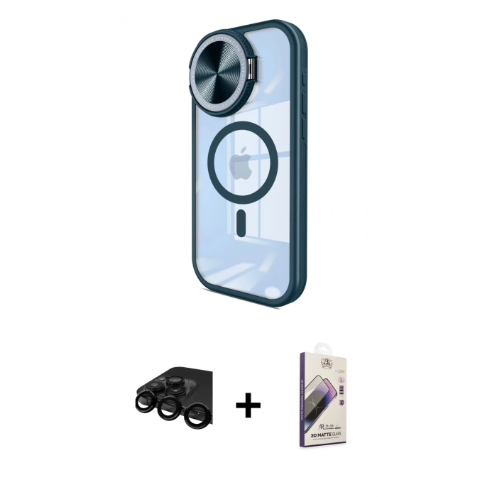 MARSİLYAN™- iPhone 15 Pro Kılıf Kıvılcım Modern Koleksiyonu - Siyah Bilvis 3D Mat Cam Ekran Koruyucu + Raze Metal Kamera Lens - SH