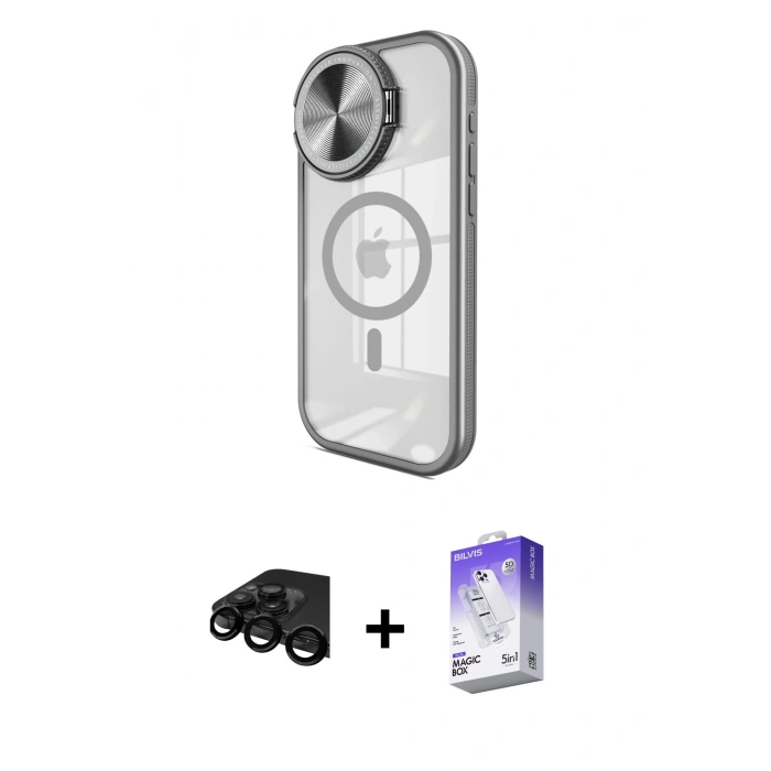 MARSİLYAN™- iPhone 15 Pro Kılıf Kıvılcım Modern Koleksiyonu - Siyah Bilvis 5in1 3D Magic Cam Ekran Koruyucu + Raze Metal Kamera Lens - SH