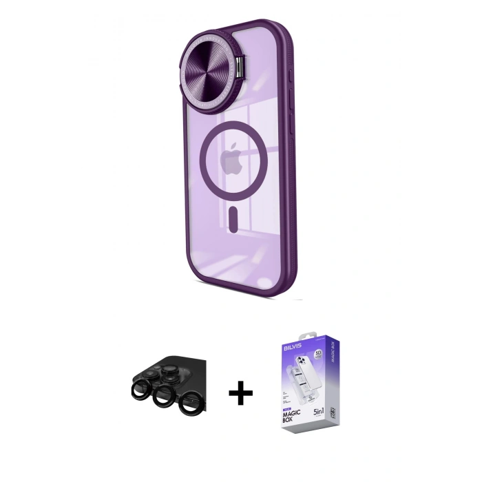 MARSİLYAN™- iPhone 15 Pro Kılıf Kıvılcım Modern Koleksiyonu - Siyah Bilvis 5in1 3D Magic Cam Ekran Koruyucu + Raze Metal Kamera Lens - SH