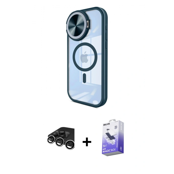 MARSİLYAN™- iPhone 15 Pro Kılıf Kıvılcım Modern Koleksiyonu - Siyah Bilvis 5in1 5D Magic Hayalet Cam Ekran Koruyucu + Raze Metal Kamera Lens - GS