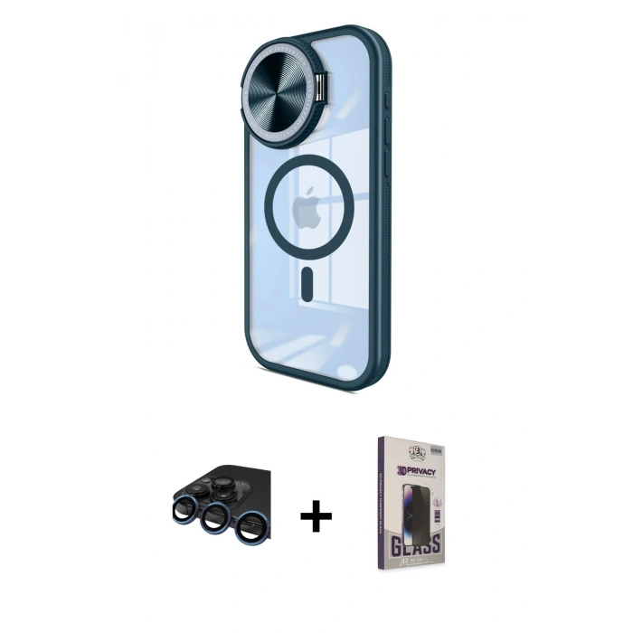 MARSİLYAN™- iPhone 15 Pro Kılıf Kıvılcım Modern Koleksiyonu - Siyah Bilvis Hayalet Cam Ekran Koruyucu + Raze Metal Kamera Lens - LT