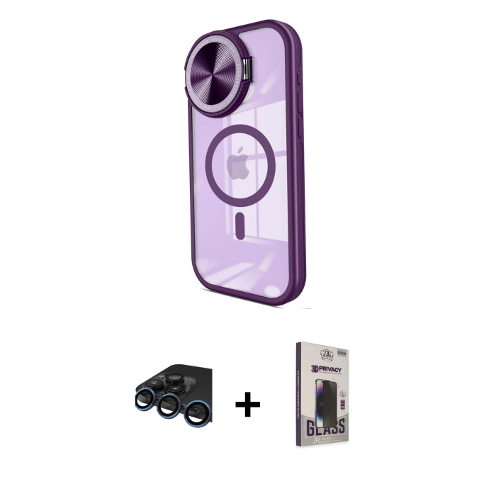 MARSİLYAN™- iPhone 15 Pro Kılıf Kıvılcım Modern Koleksiyonu - Siyah Bilvis Hayalet Cam Ekran Koruyucu + Raze Metal Kamera Lens - LT