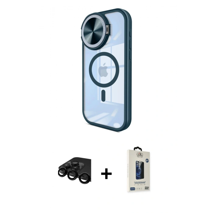 MARSİLYAN™- iPhone 15 Pro Kılıf Kıvılcım Modern Koleksiyonu - Siyah Bilvis Hayalet Cam Ekran Koruyucu + Raze Metal Kamera Lens - SH