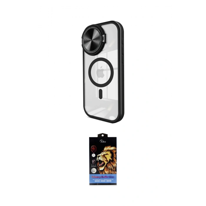 MARSİLYAN™- iPhone 15 Pro Kılıf Kıvılcım Modern Koleksiyonu - Siyah Buffer Hayalet Cam Ekran Koruyucu