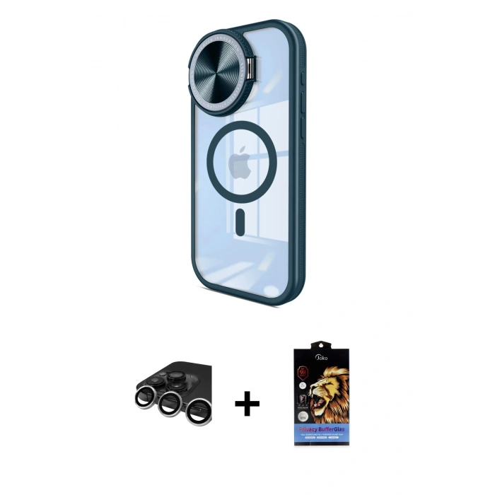 MARSİLYAN™- iPhone 15 Pro Kılıf Kıvılcım Modern Koleksiyonu - Siyah Buffer Hayalet Cam Ekran Koruyucu + Raze Metal Kamera Lens - GS