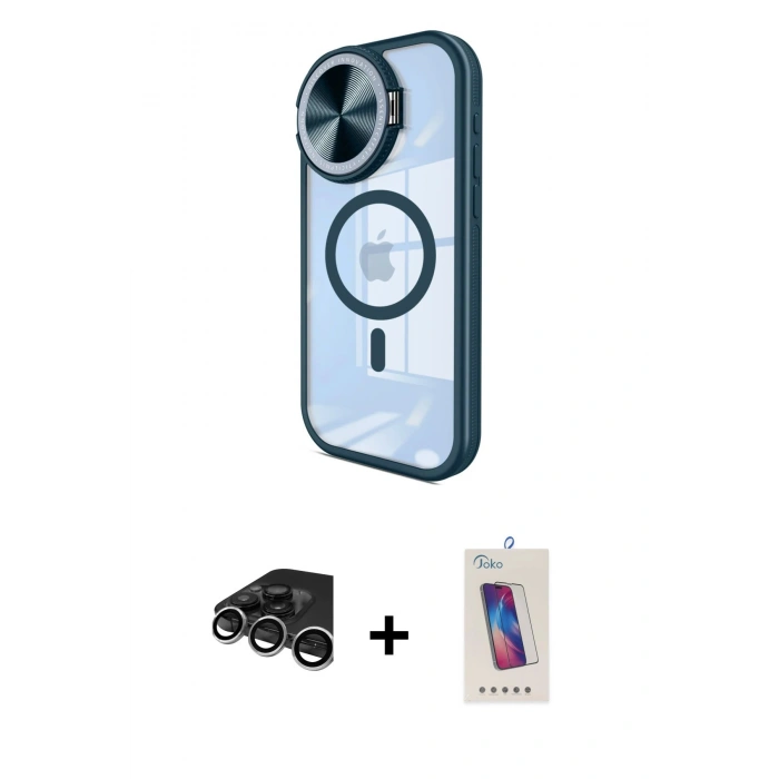 MARSİLYAN™- iPhone 15 Pro Kılıf Kıvılcım Modern Koleksiyonu - Siyah Joko 5D Cam + Raze Metal Kamera Lens - GS