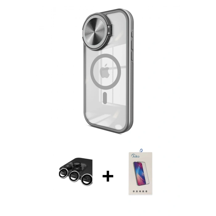 MARSİLYAN™- iPhone 15 Pro Kılıf Kıvılcım Modern Koleksiyonu - Siyah Joko 5D Cam + Raze Metal Kamera Lens - GS