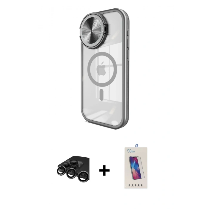 MARSİLYAN™- iPhone 15 Pro Kılıf Kıvılcım Modern Koleksiyonu - Siyah Joko 5D Cam + Raze Metal Kamera Lens - TMGI