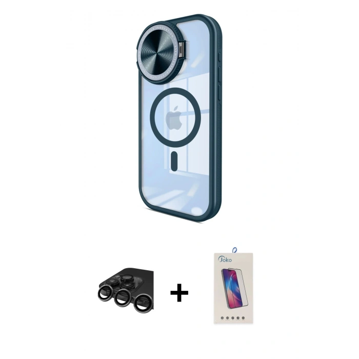 MARSİLYAN™- iPhone 15 Pro Kılıf Kıvılcım Modern Koleksiyonu - Siyah Joko 5D Cam + Raze Metal Kamera Lens - TMGI