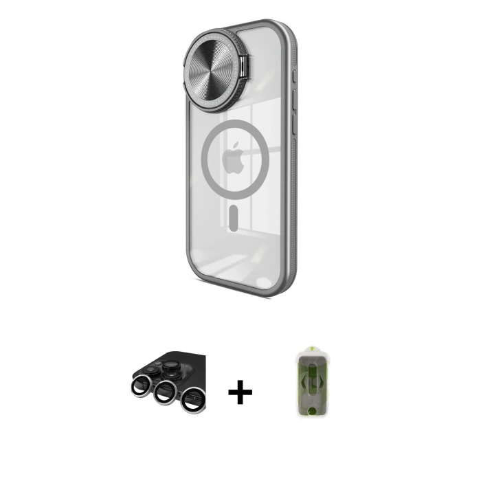 MARSİLYAN™- iPhone 15 Pro Kılıf Kıvılcım Modern Koleksiyonu - Siyah Joko Magic 5D Hayalet Cam + Raze Metal Kamera Lens - GS