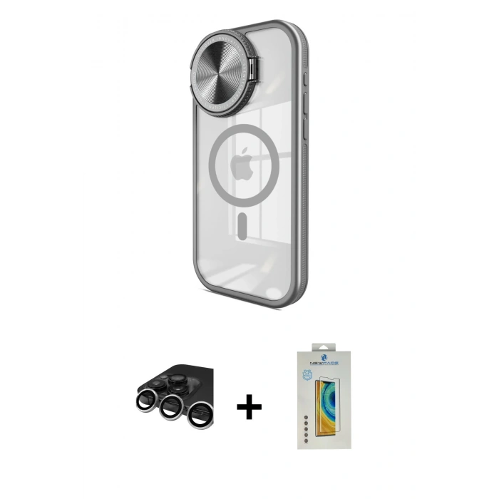 MARSİLYAN™- iPhone 15 Pro Kılıf Kıvılcım Modern Koleksiyonu - Siyah Polymer Nano Ekran Koruyucu + Raze Metal Kamera Lens - GS