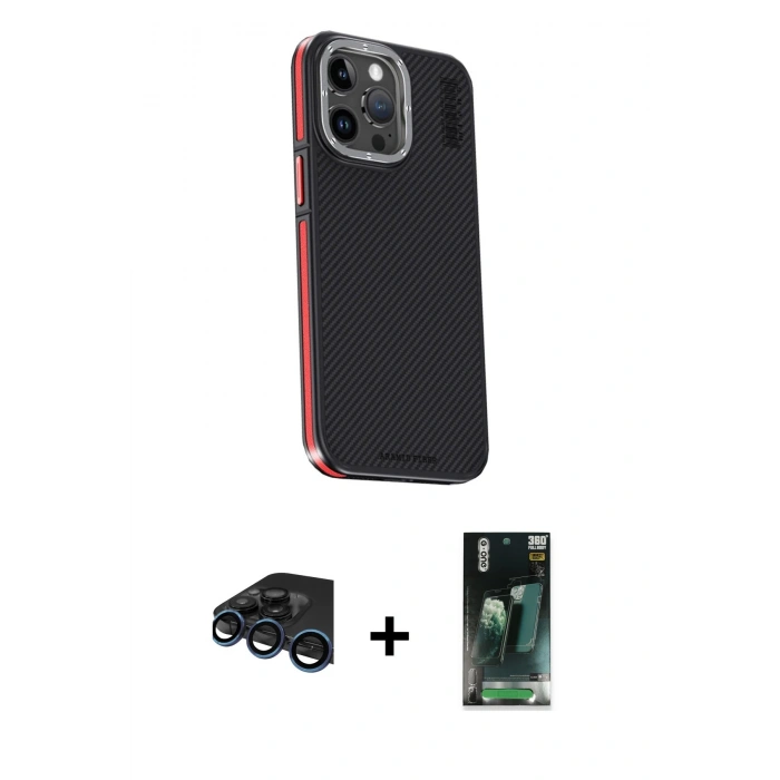 MARSİLYAN™- iPhone 15 Pro Kılıf Kıvılcım Modern Özel Seri - Şeffaf 360 Full Body Arka Koruyucu + Raze Metal Kamera Lens - LT